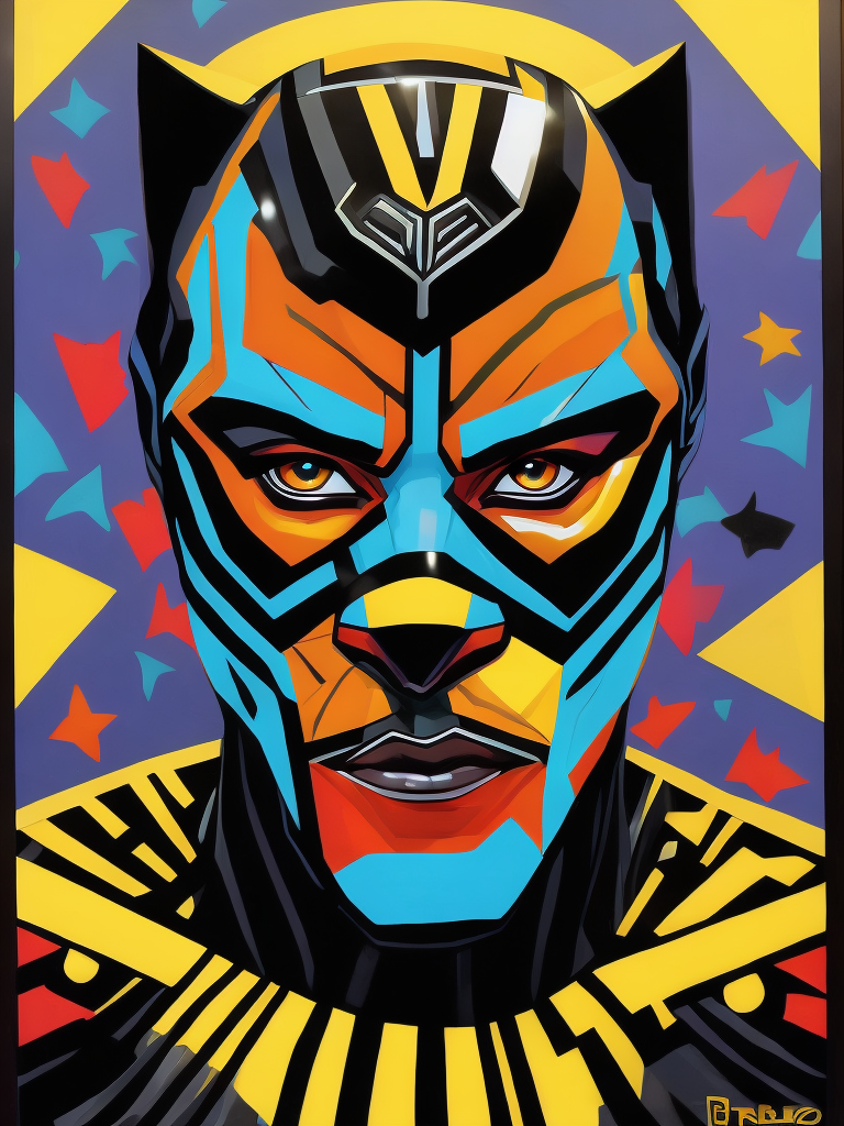 Ryan Gosling black panther, style of Romero Britto, Painting, Acrylic, Pop-Art, Brazil