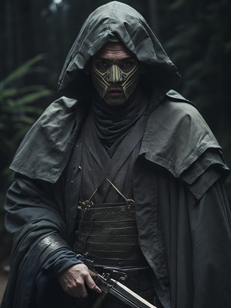 samurai portrait, mirror, no face