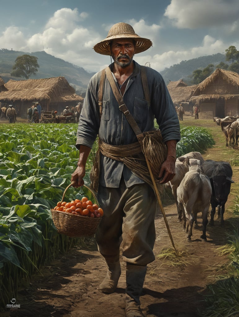 peasant person, samaca boyaca worker with agricultural and modern environment 2050