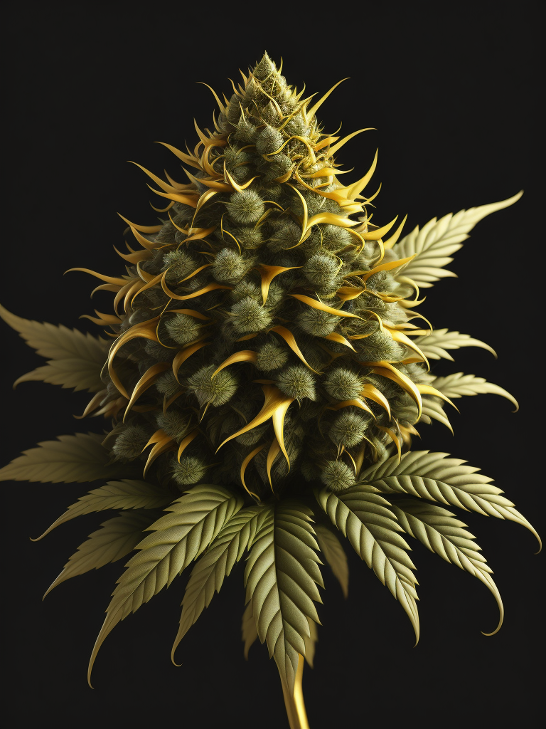 a cannabis bud in gold. isolated in black