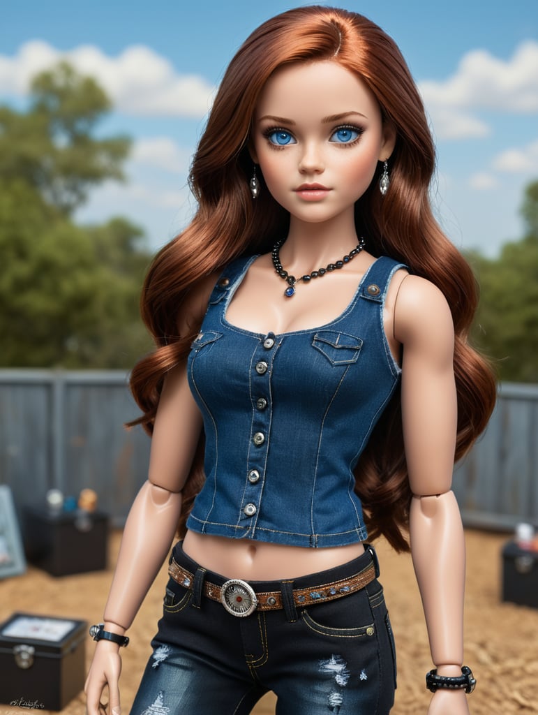 This is Katie, she had brown auburn hair and blue eyes she wears dark wash jeans with a black studded tank and lots of silver jewelry. Make Katie a Blythe Doll with a Blythe doll box.