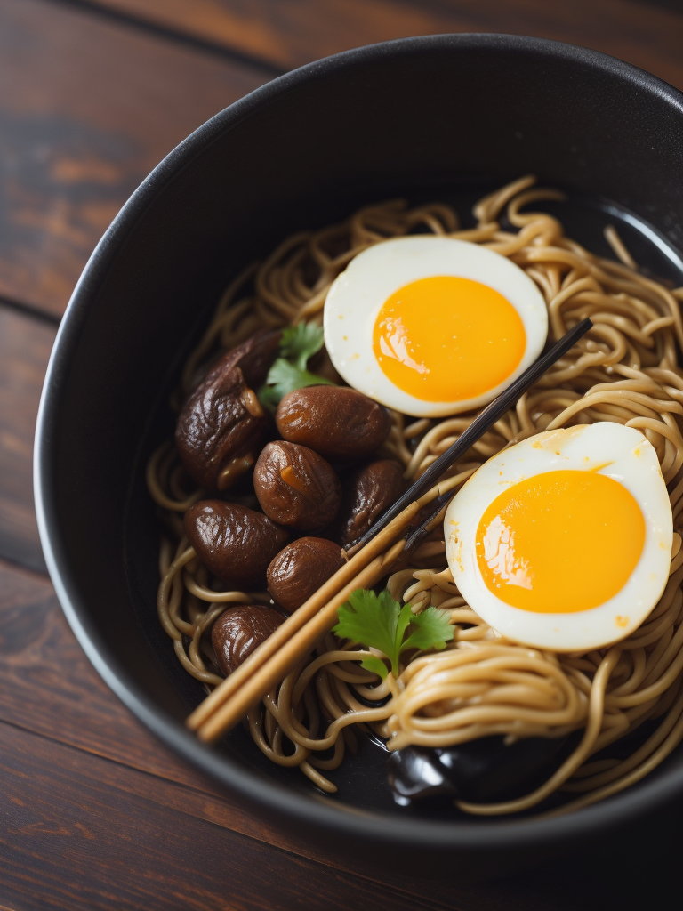 ultra detailed japanese ramen, chopsticks, egg, steam