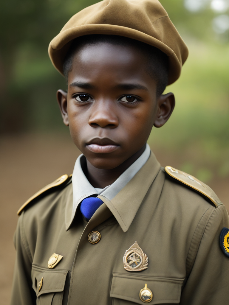 Child soldier in military uniform