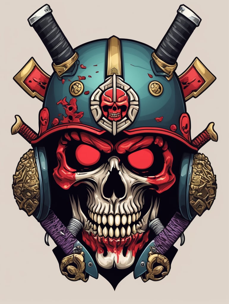 Zombie Skull with Japanese samurai helmet, mascot logo, e-gaming, bright colors, Gaming Logo, vector image