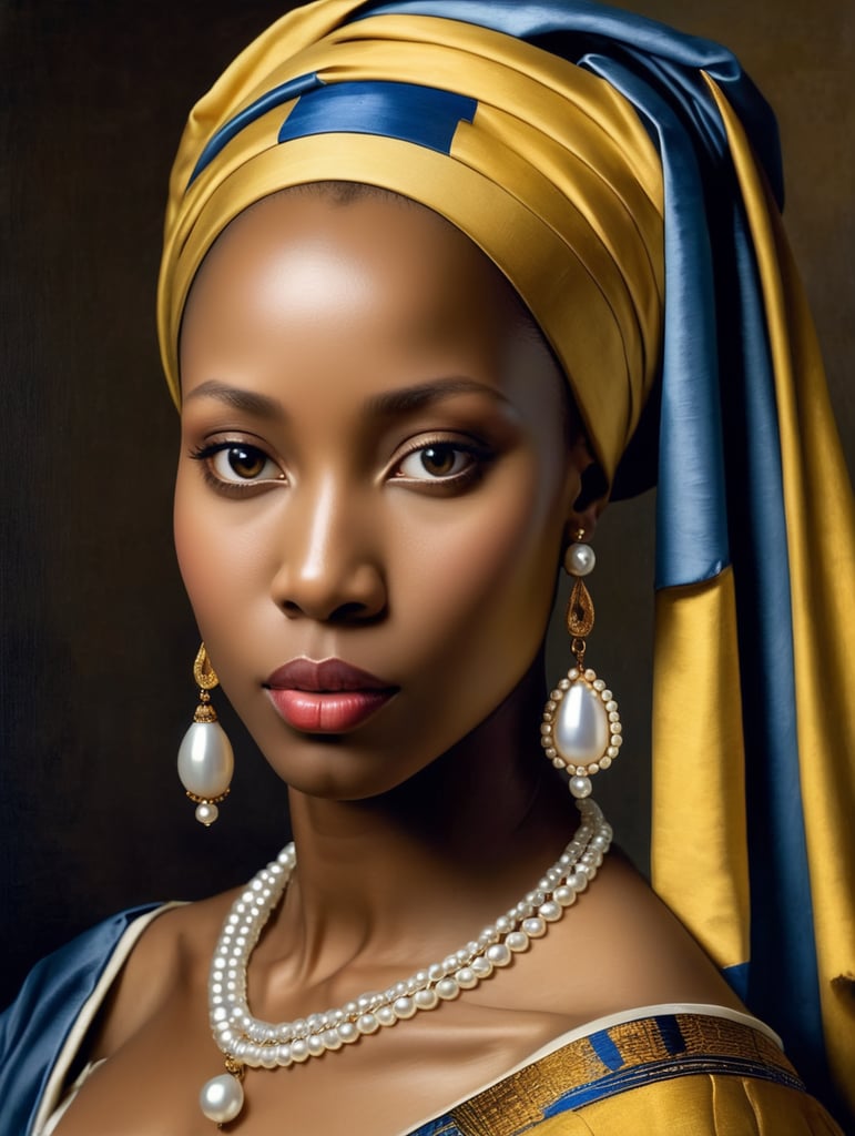 A beautiful African princess with a pearl earring by Johannes Vermeer