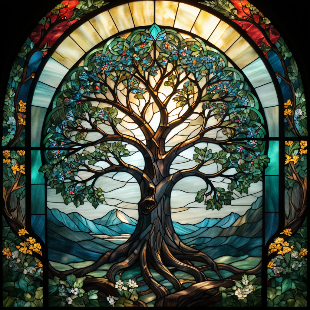liberty Stained glass Tiffany style tree themed, simple, vector style, few colors