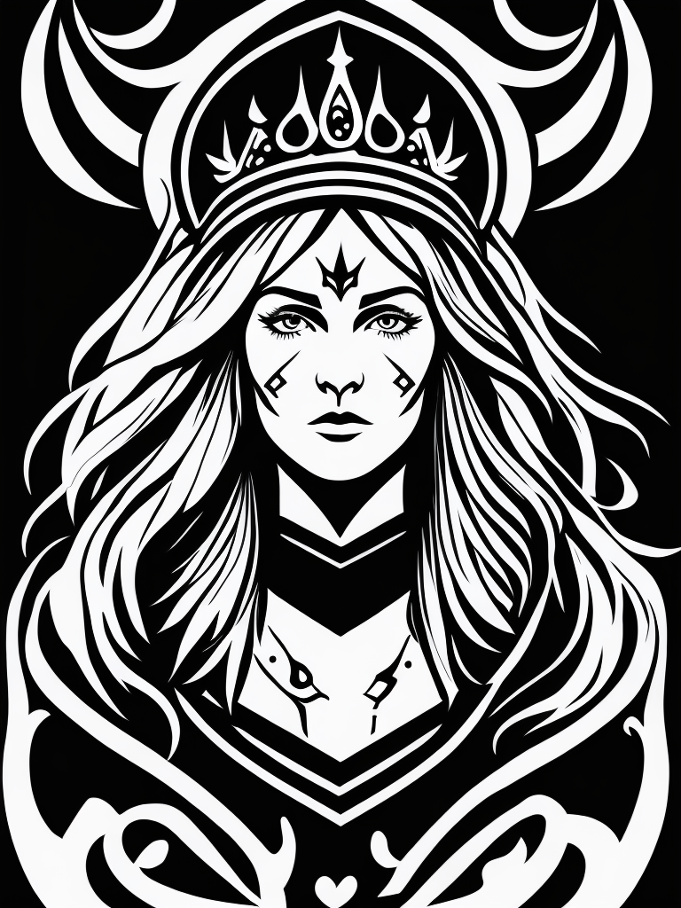 A vector art of a queen viking tattoo, black and white