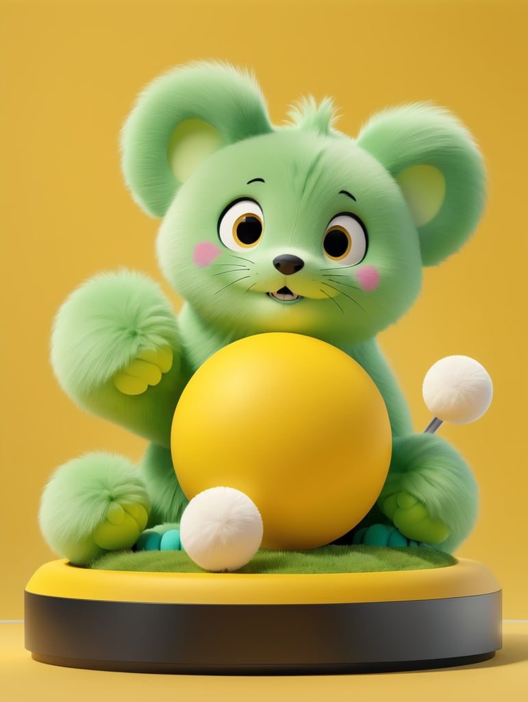 Modern minimal layout podium display with fluffy balls yellow background 3d rendering