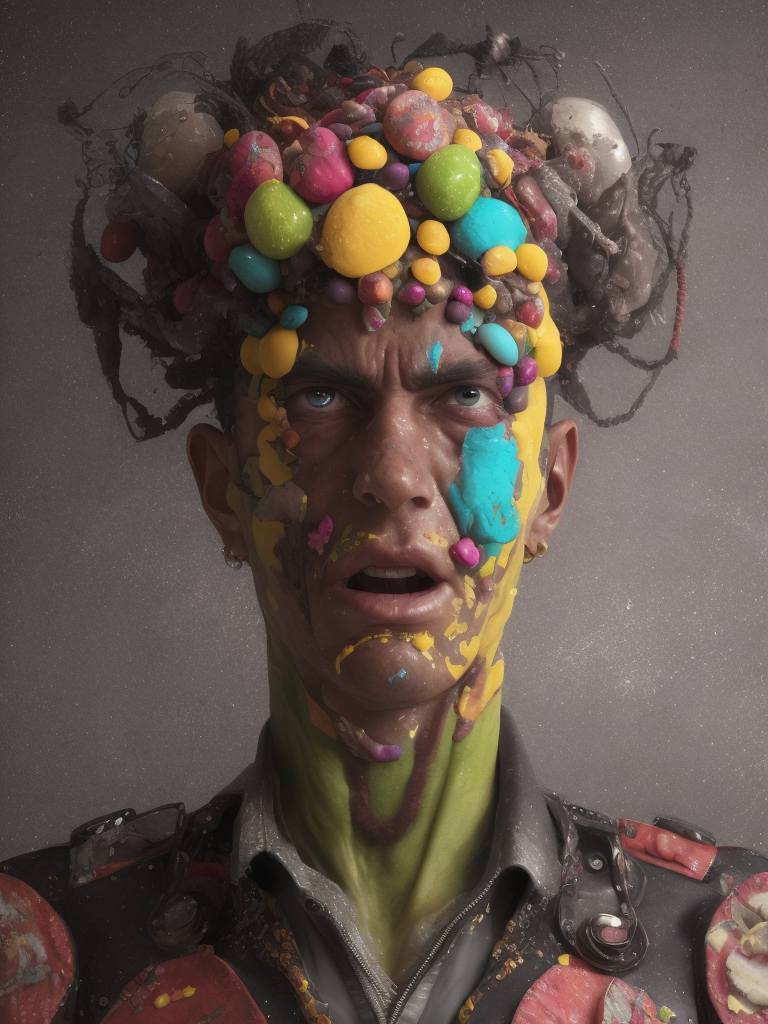 Abstract male humanoid made out of sweet desserts