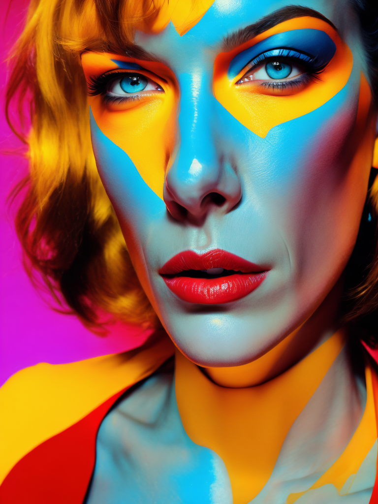 Portrait of Milla Jovovich, Vivid saturated colors, Contrast color, studio photo, professional photo, Rich colors, Detailed image, detailed face, style of Miles Aldridge