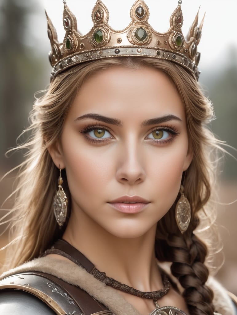 Warrior princess, German, hazel eyes, crown
