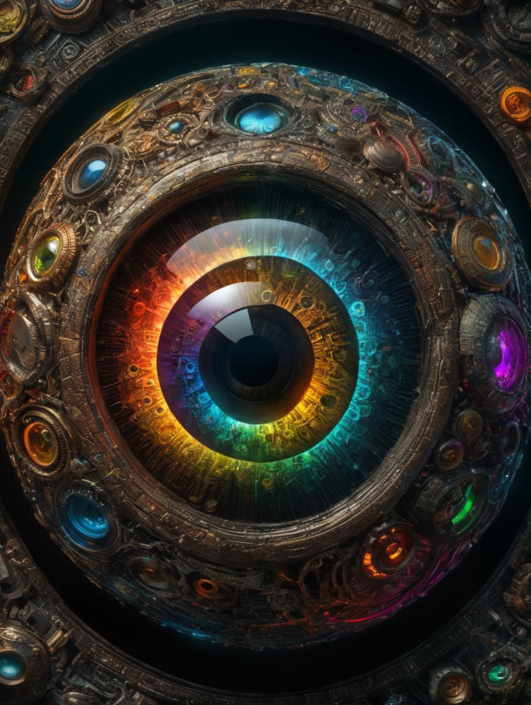 a digital eyeball with cyber bright colors on a dark background