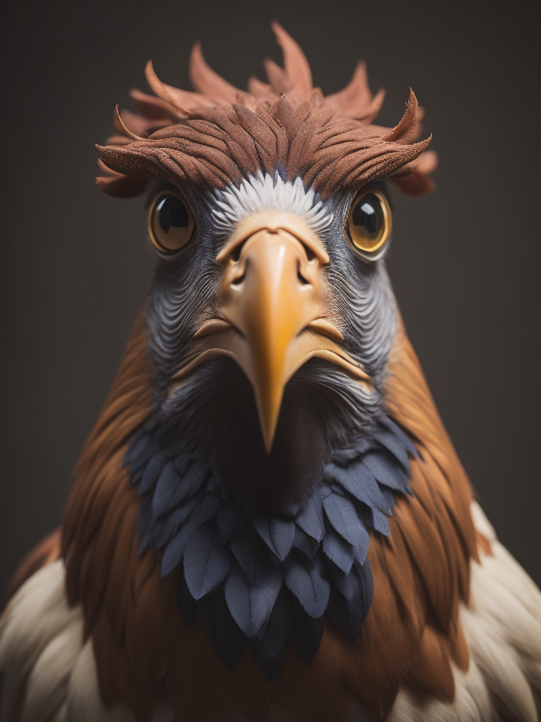 grumpy old rooster head with large eyes, contained in a circle