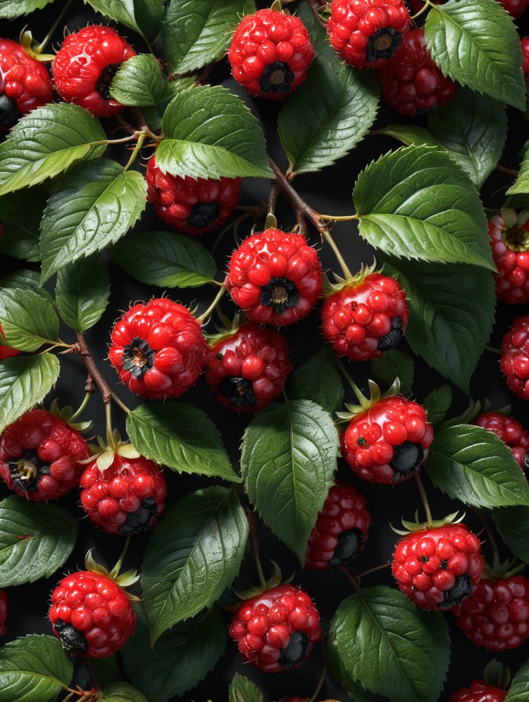 red berry with leaves isolated, white background