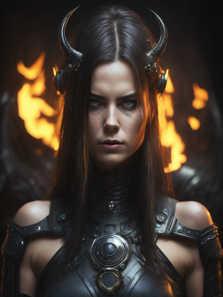 A witch with robotic implants on face and body very intricate sharp focus, dark art, dramatic lighting, style image hr giger, darkness ratio, fire background, fairytale and high fantasy, pretty face, mystical, mythical, magic, fantasy, perfect hands, perfect eyes, esoteric, mystical, cg, best quality masterpiece, dslr with a 200mm lens, greg rutkowski, 45 degrees, --s100, ultra realism, realistic photograph, hyperdetailed, very sharp, sharp focus, realistic details, professional, directed by ridley scott