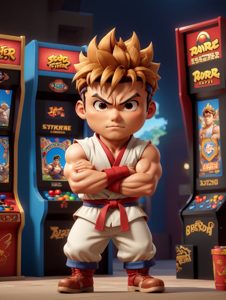 Premium Free ai Images | Ryu Immersed in Hyper-Real Arcade