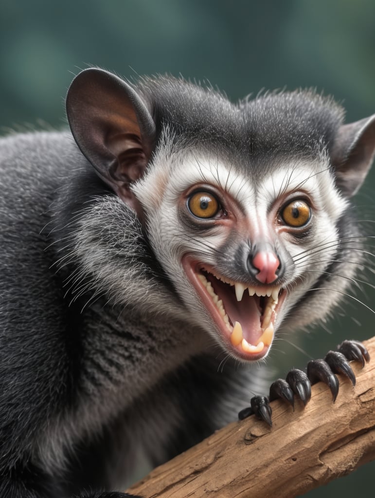 Realistic long-fingered lemur Aye-aye ( Daubentonia madagascariensis ) rodent-like teeth that perpetually grow and a special thin middle finger photo
