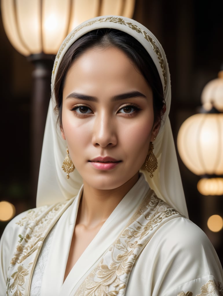 Indonesian women with hijab in white kimono