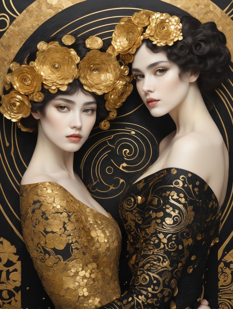 gustav klimt art nouveau fusion modern elements unique design catching design raw high detail black and gold textured image