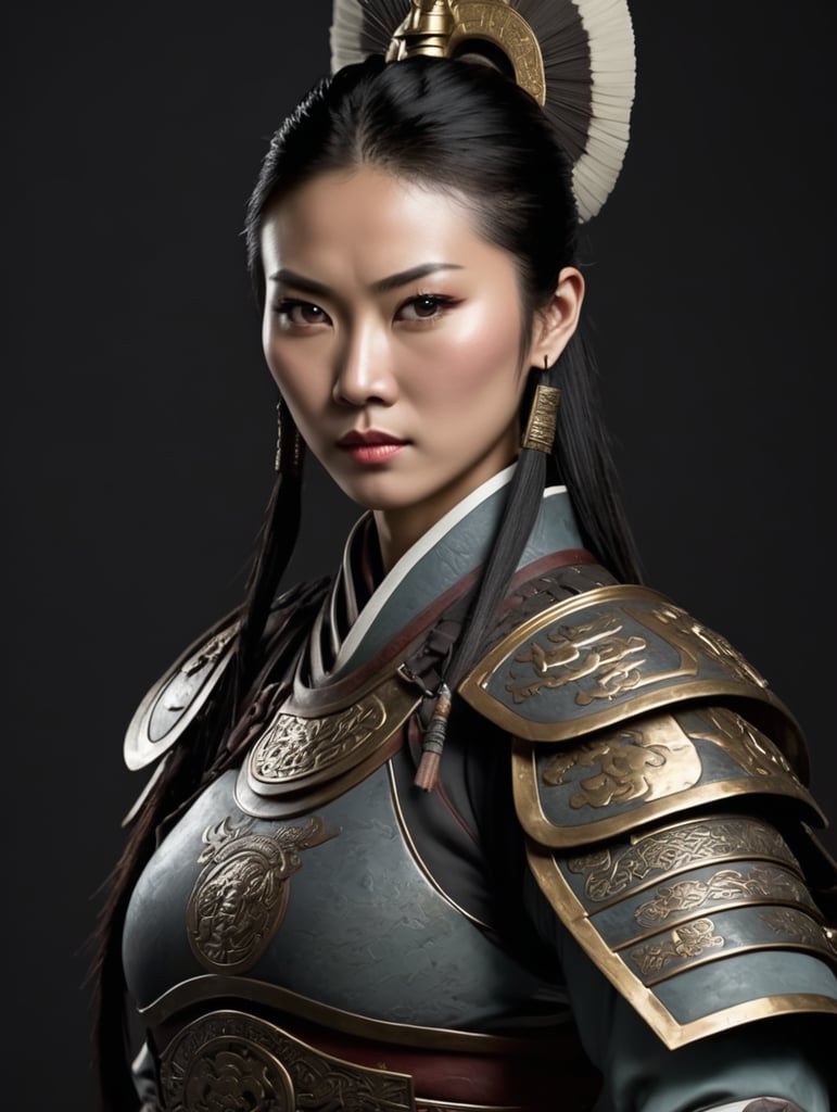 Kinai harcos nő. Sötét háttérrel