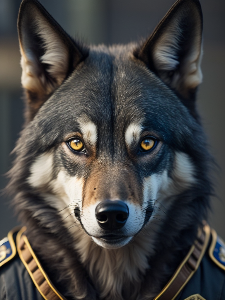 Wolf look like a human stylized as a police officer