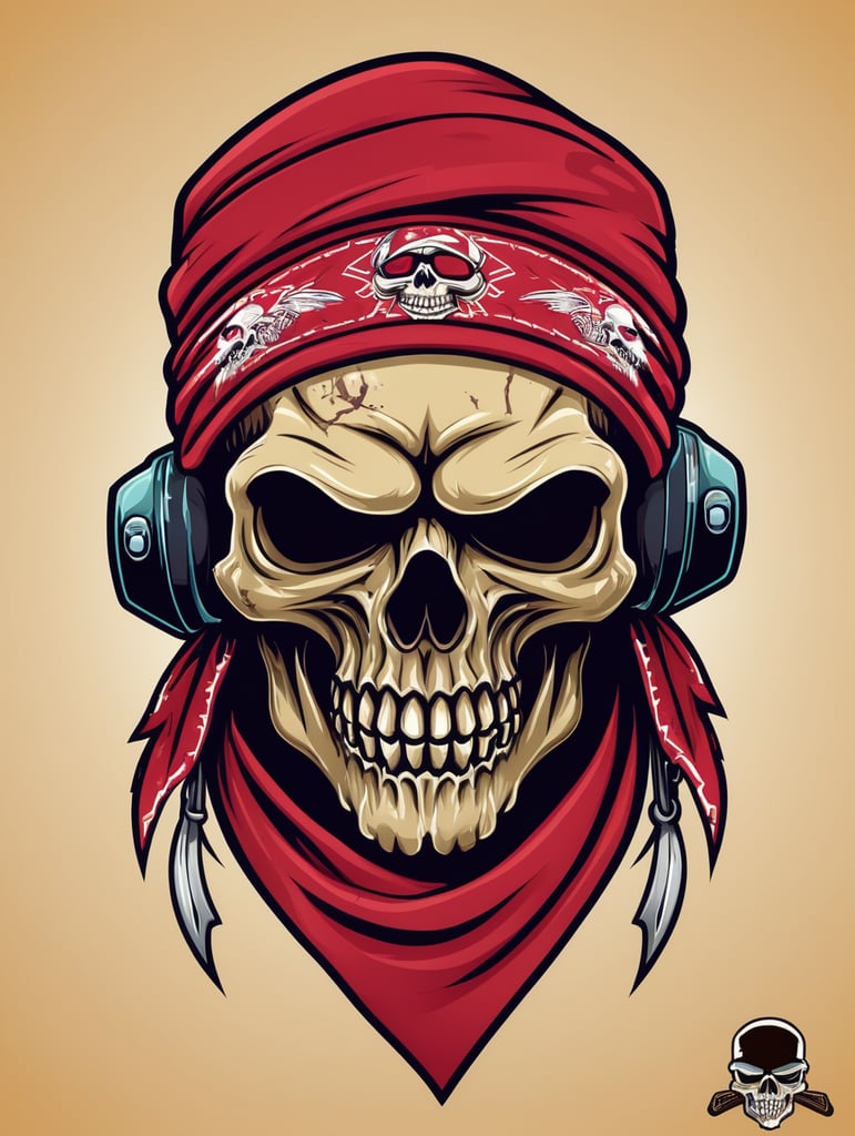 Zombie bandit skull with bandana on face mascot logo, e-gaming, bright colors, Gaming Logo, vector image