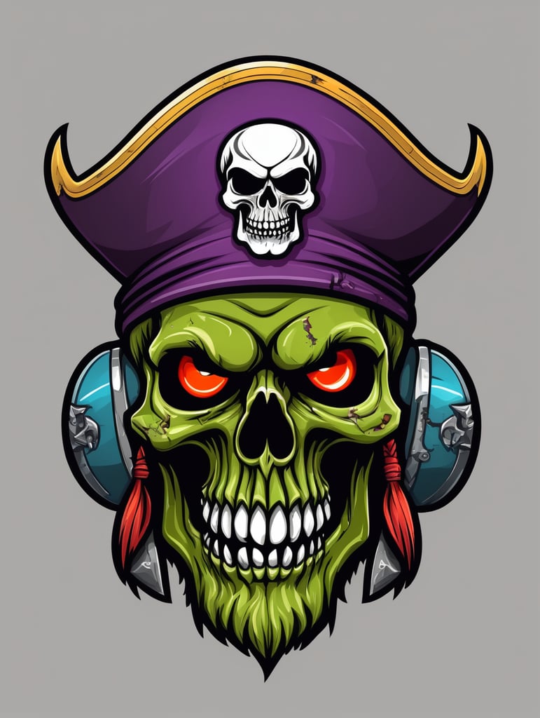 Aggressive Zombie skull captain pirate mascot logo, e-gaming, bright colors, Gaming Logo, vector image