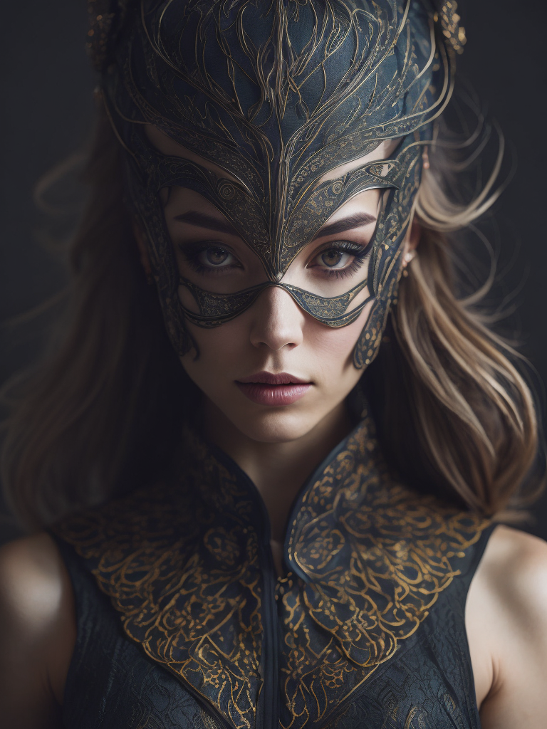 Centered detailed portrait of a masked woman wearing a venetian mask, vibrant peacock feathers, intricate, elegant, highly detailed, digital painting, artstation, smooth, sharp focus, illustration, illuminated lines, outrun, vaporware, intricate venetian patterns, cyberpunk darksynth, by audrey kawasaki and ilya kuvshinov and alphonse mucha