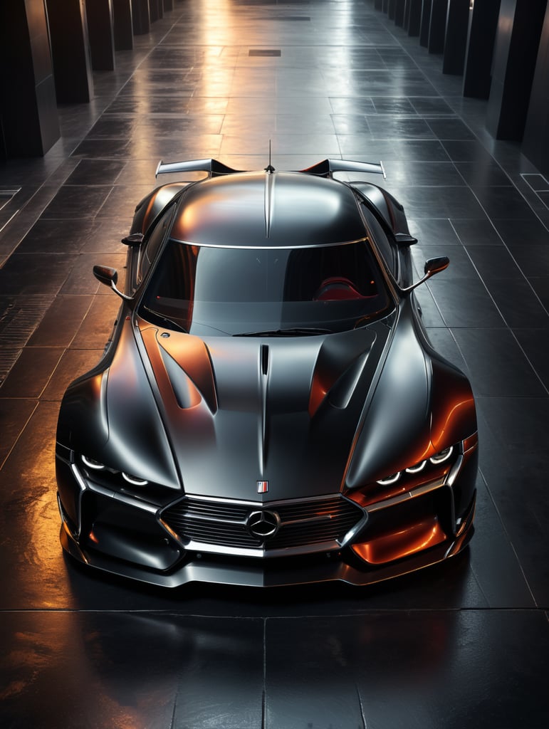 a unique coupe car design with a long bonnet and futuristic lines