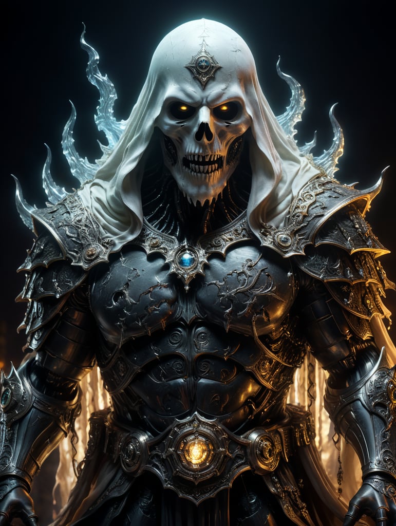 un fantasma fatto di tasse e multe, con luci fredde e drammatiche, ipe realistico