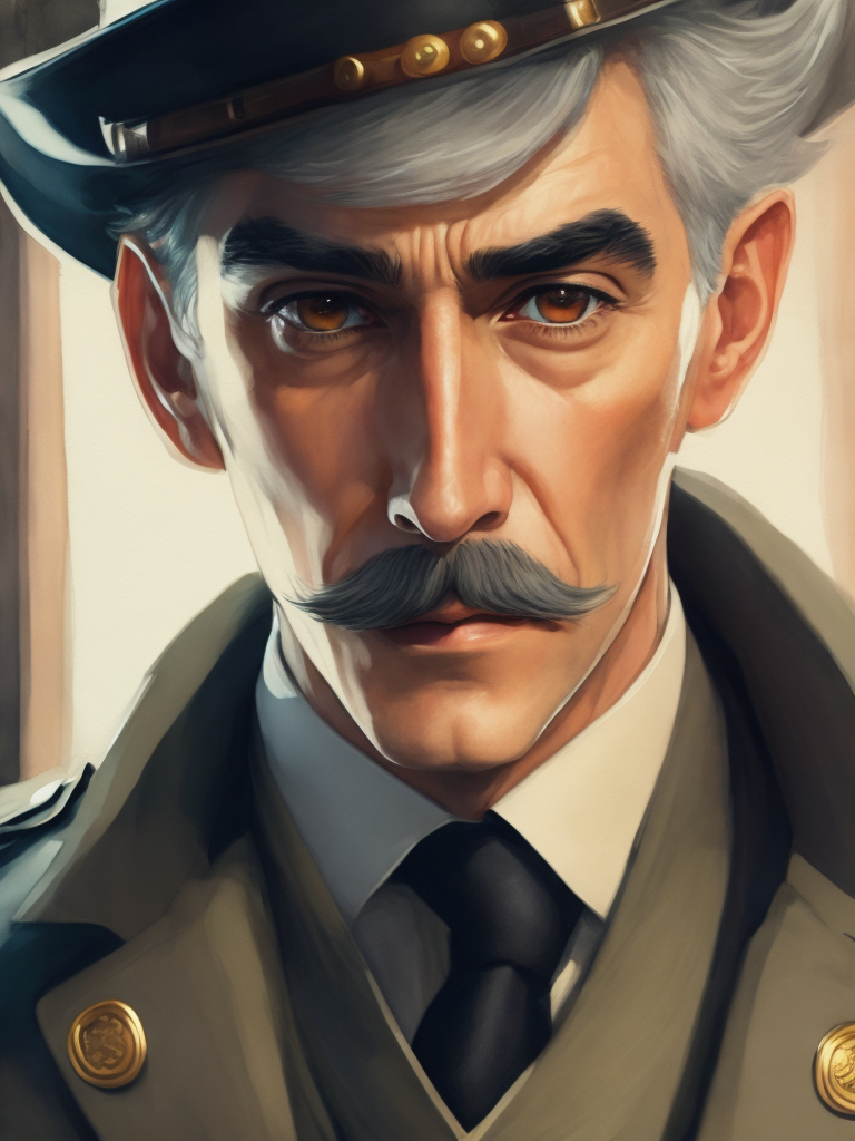 Lovecraftian portrait of a 1920s police detective, gray haired english moustache, bookshelves wide shot, artstation, concept art, illustration, ilya kuvshinov, vintage