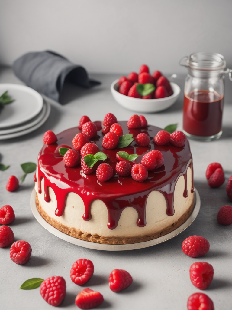 Cake with raspberries, provence atmosphere, dramatic Lighting, Depth of field, Incredibly high detailed
