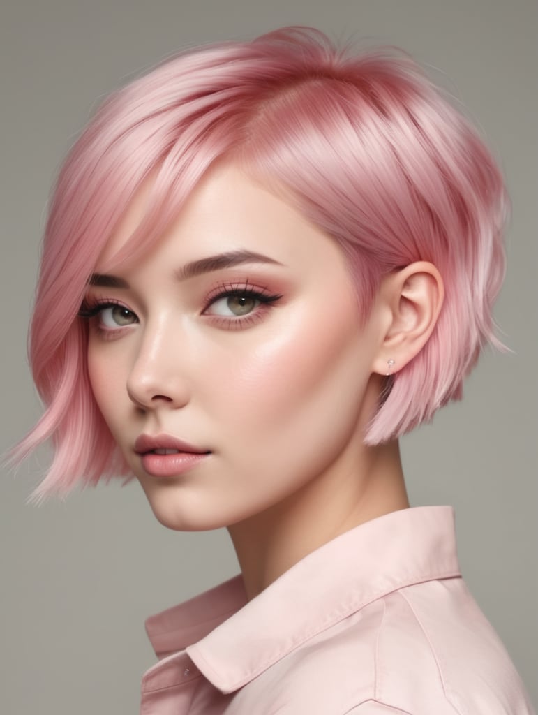 Short girl with pink skin and short pink hair