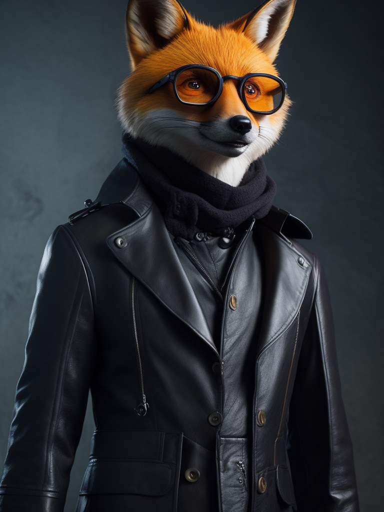 Fantastic Mr. Fox wearing a long black leather coat and sunglasses