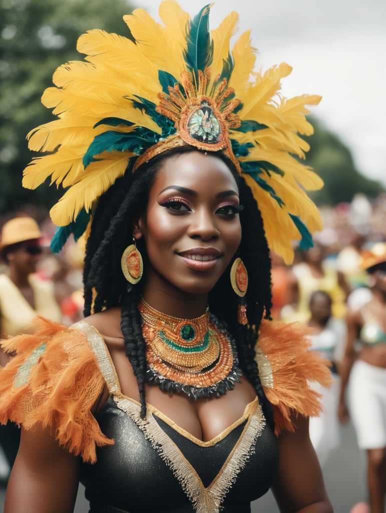 BLACK JAMAICAN WOMAN AT CARNIVAL PARADE