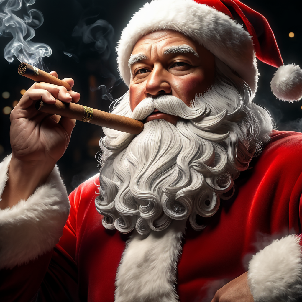 Santa Claus As A Gangsta, Smoking Cigar, dramatic Lighting 4k ultra Ray tracing, Highest quality
