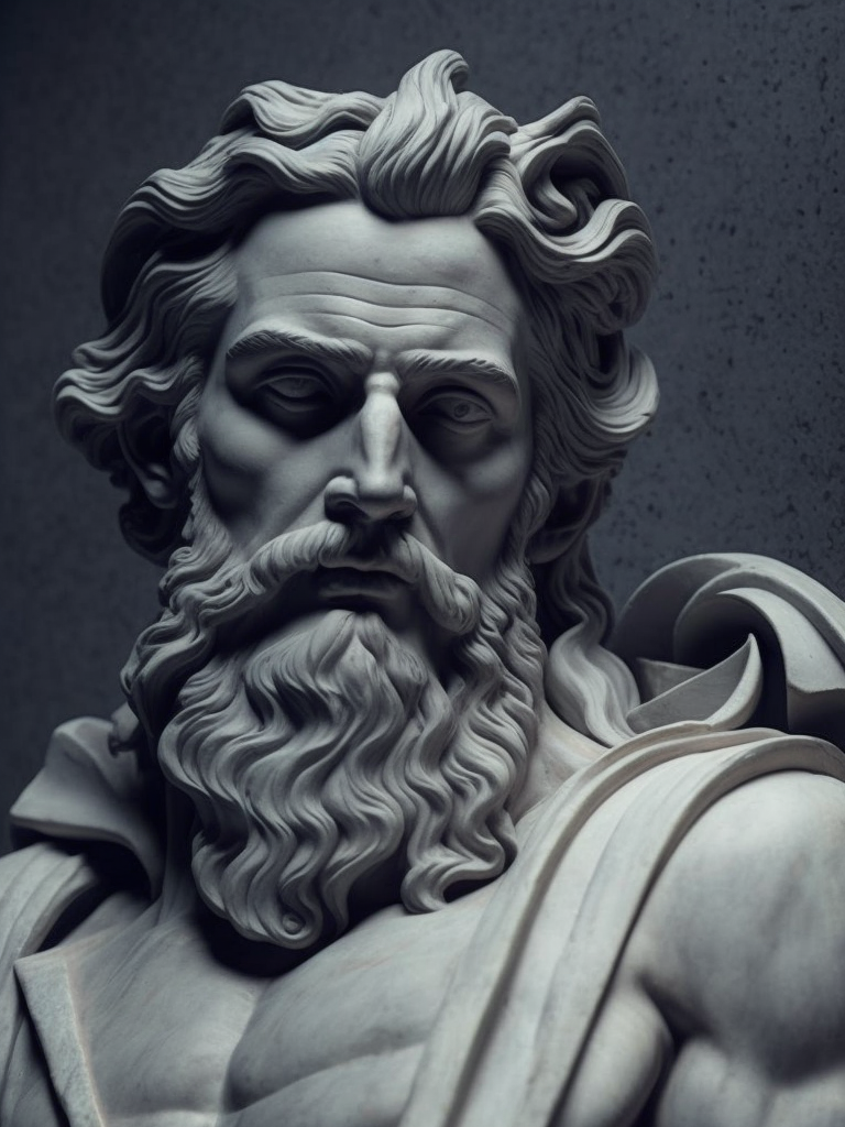 dark marble statue of zeus, dark atmosphere, sharp on details