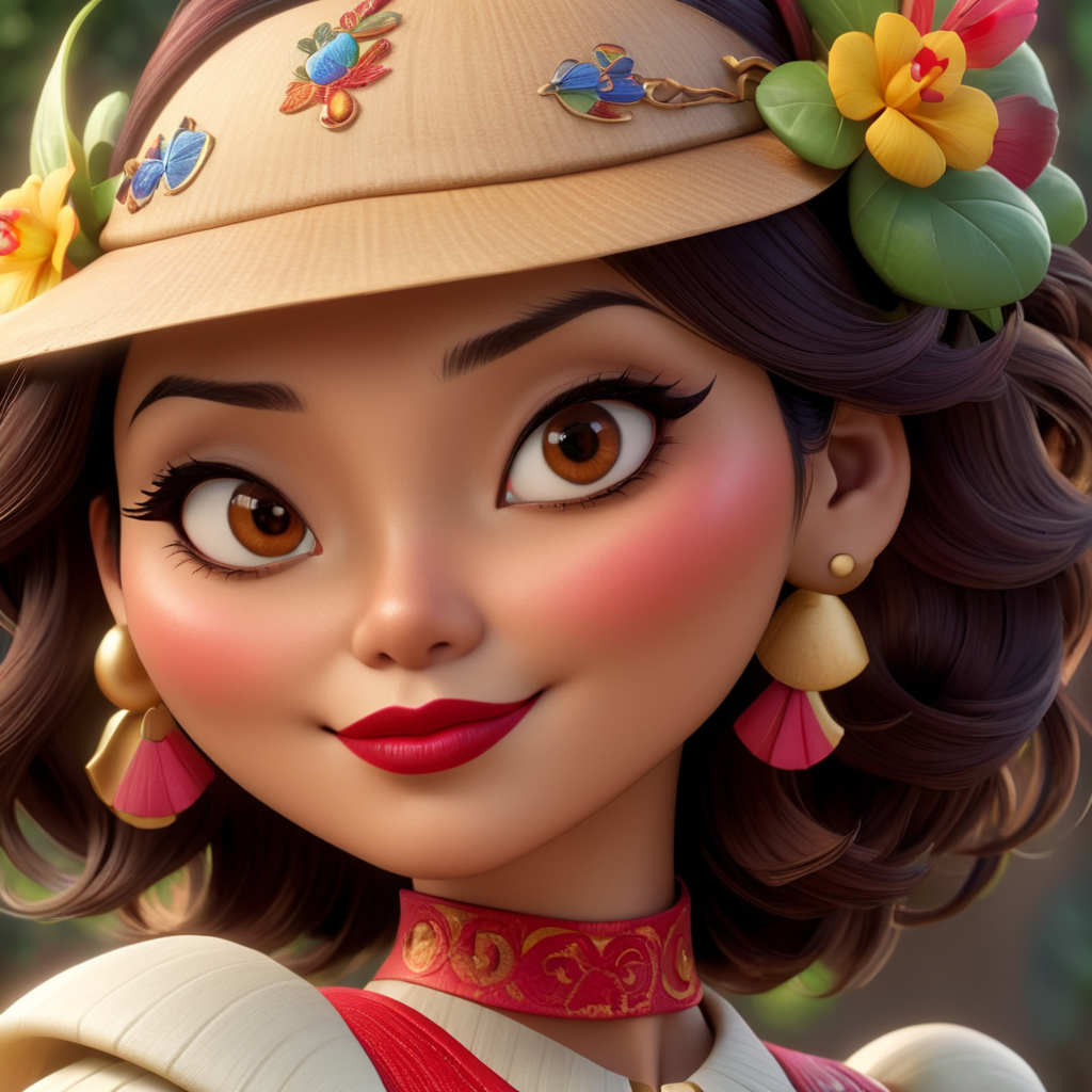 A beautiful Japanese-Brazilian woman, age 42, red lipstick, wearing glasses, brown eyes, shoulder-length dark brown hair, Disney Pixar style