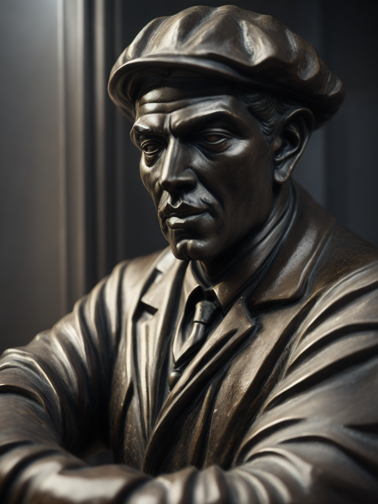 (((black marble statue))) of a english train worker, 1900, dark atmosphere, sharp on details