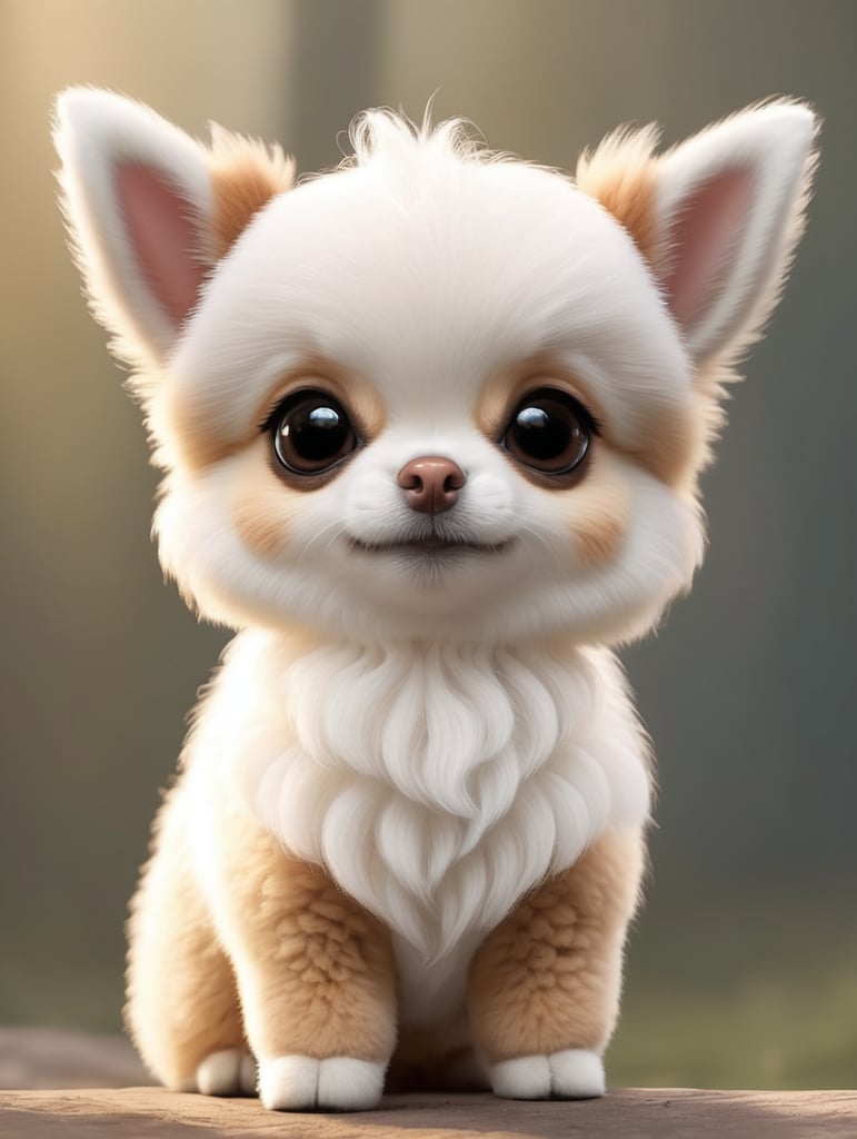 cute, fluffy, hybrid alpaca and chihuahua, full view, chibi style, disney style, cartoon style, pixar style,