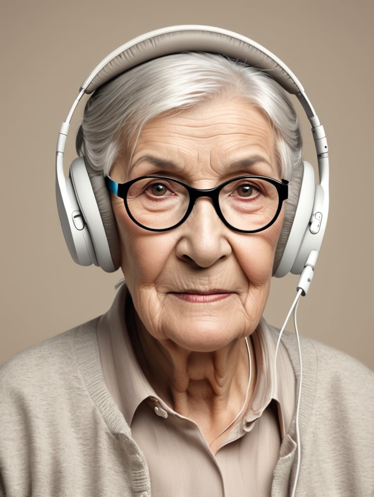 Old woman wearing an apple headset