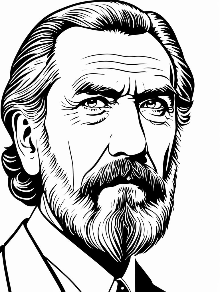 Leo Tolstoy, in the style of basic simple line art vector comic art on white background