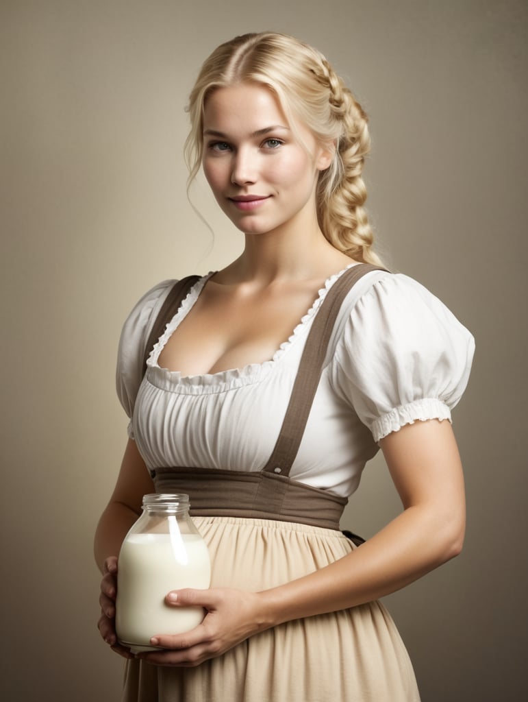 Young Milkmaid. Heavily pregnant. Blonde .