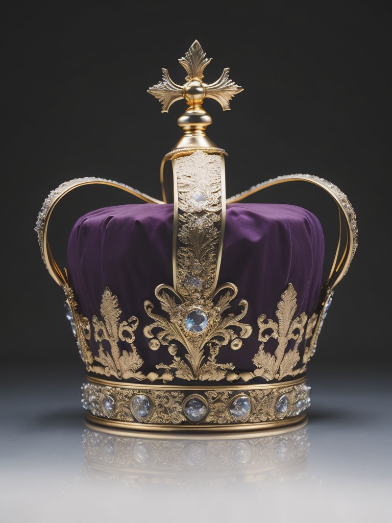 St. Edward’s Gold Crown adorned with gems, Black gradient background, Incredibly high detail, deep & bright colors, contrast light