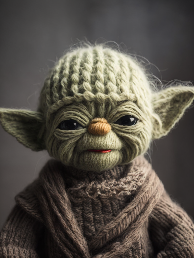 Master Yoda as a knitted toy