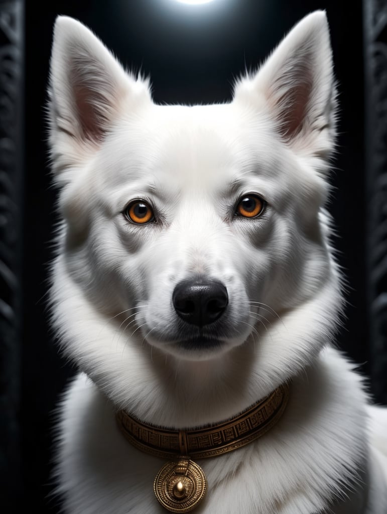 Egyptian goddess white Japanese Spitz like anubis