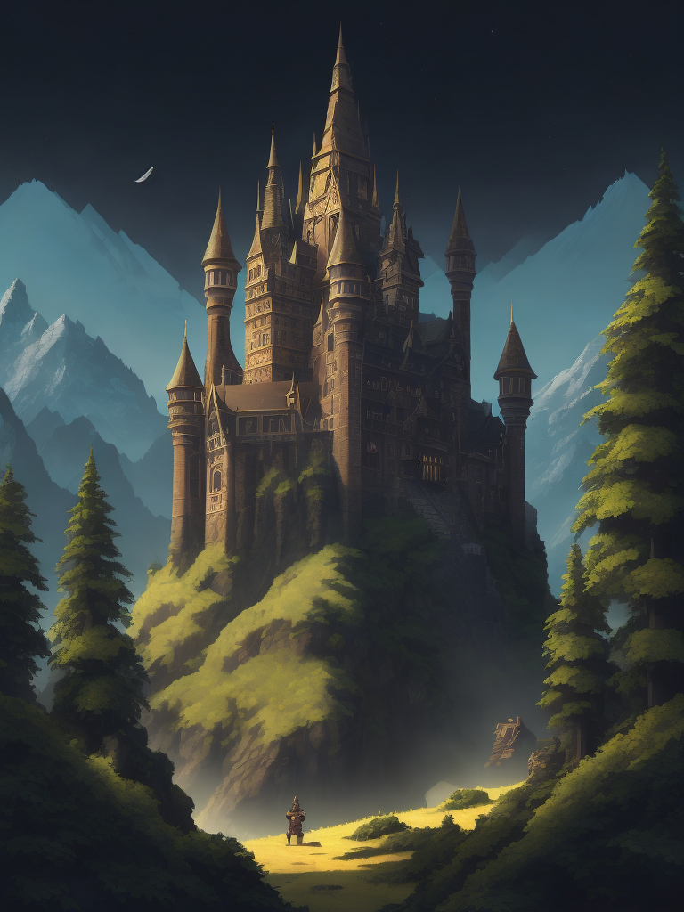 A forbidden castle high up in the mountains, pixel art