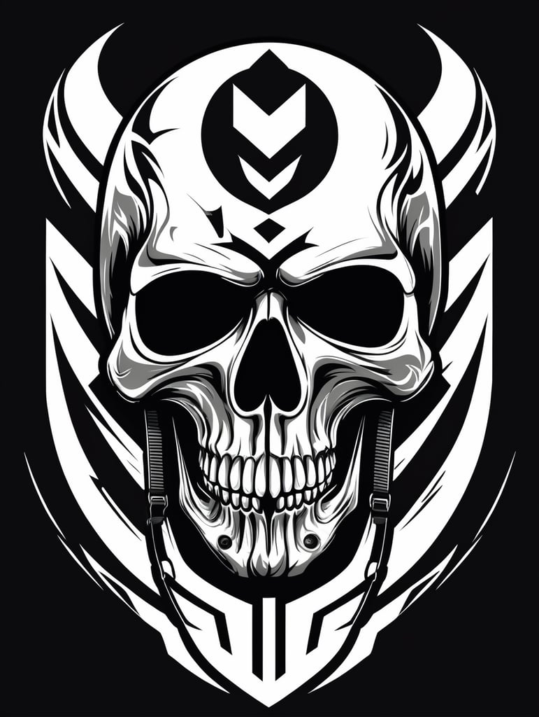 skull military chevron logo, black and white, war Logo, vector image