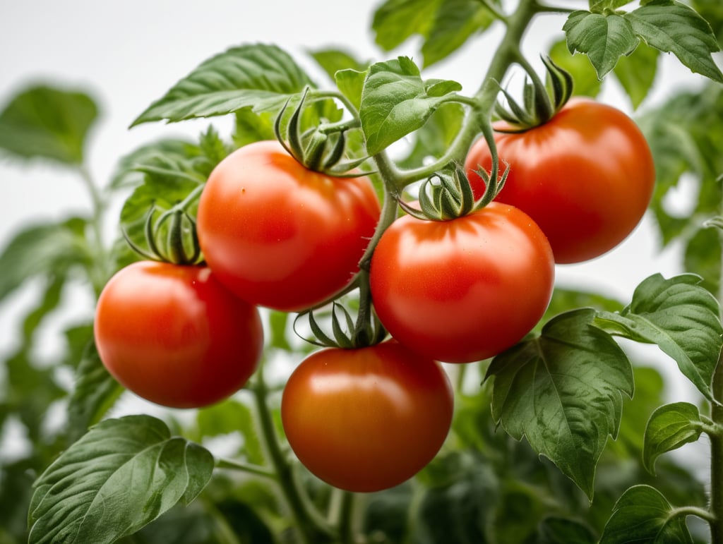 Planta de tomate en primer plano aislada sobre fondo blanco