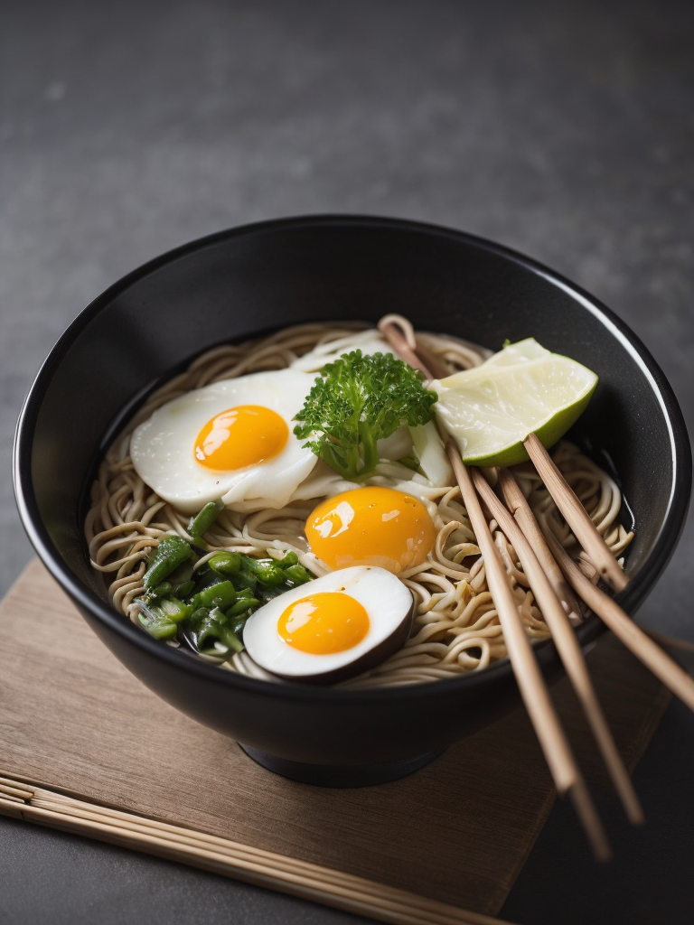 ultra detailed japanese ramen, chopsticks, egg, steam